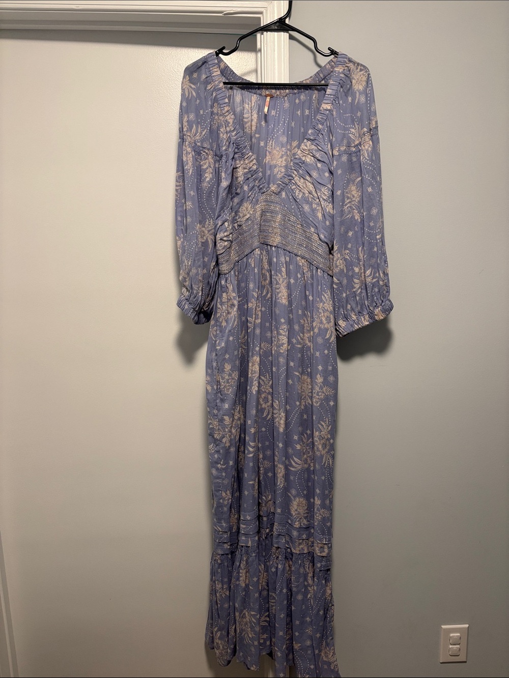 Free People Lavender Floral Maxi Dress with Smocked Waist